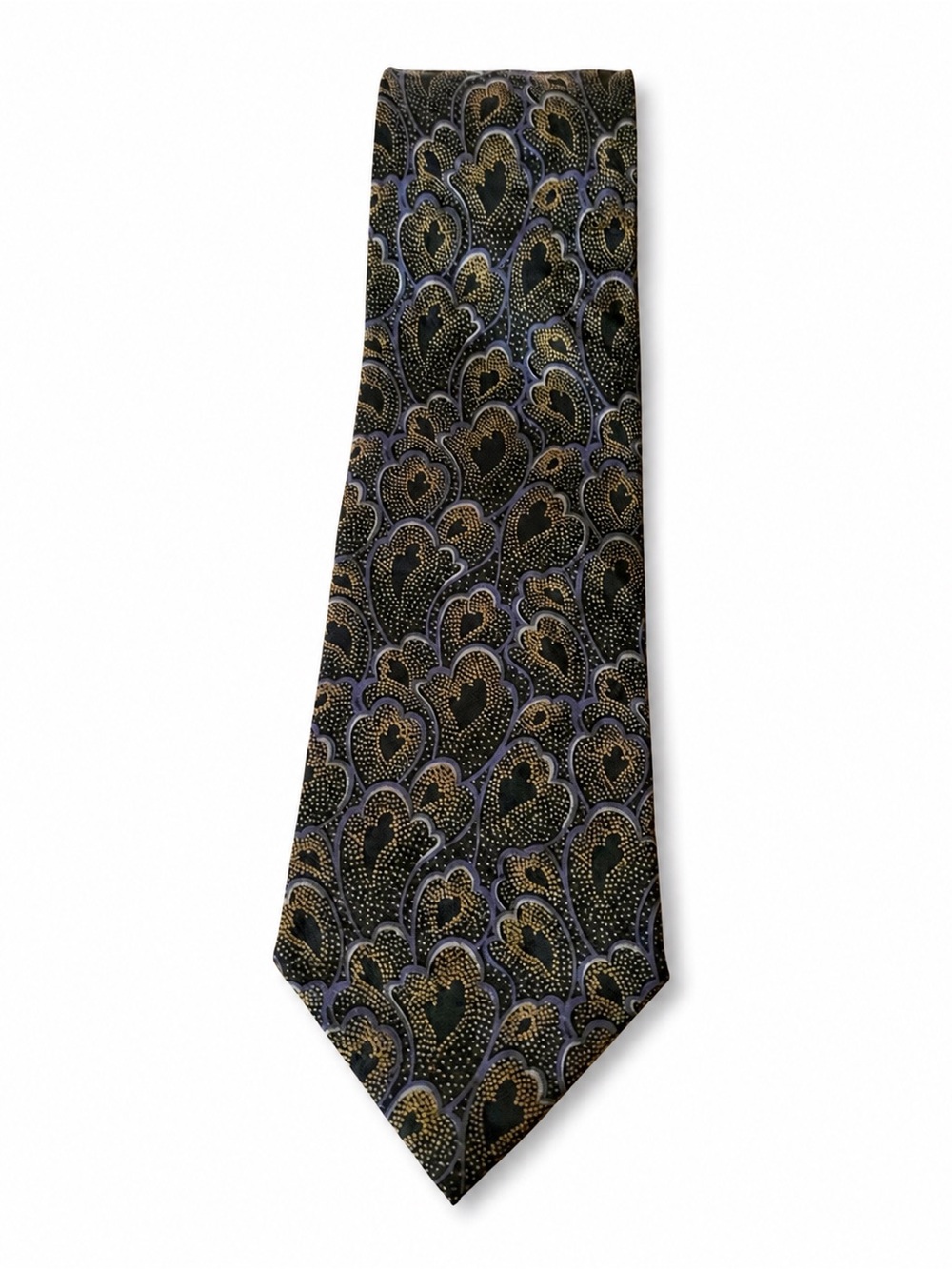 Giorgio Armani Black Tie with Gold and Purple Paisley Motif